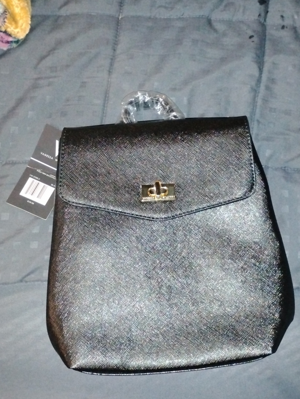 Stylish Black Textured Backpack Purse